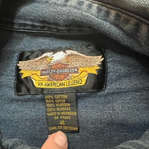Vintage Harley Davidson 1990’s Denim Shirt Original Harley Metal Grommet Button - Picture 7 of 7